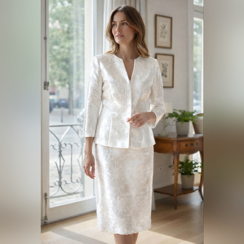 Vintage-Inspired Ivory 3-Piece‎ Suit Set Mother Of The Bride Wedding Size 8